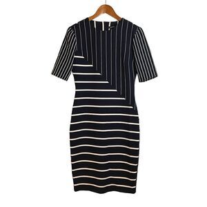 Zara women navy striped 1/4 sleeve dress. Size medium
